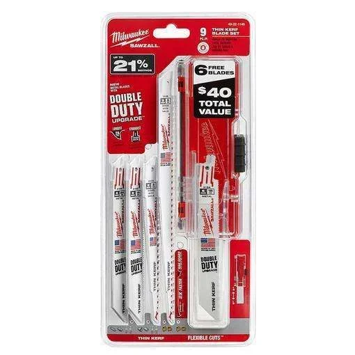 Milwaukee 49-22-1145D 9 Piece Sawzall Blade Set with 6 FREE Metal Cutting Blades