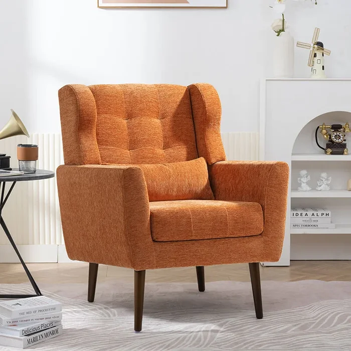 Modern 24.2″ Orange Chenille Accent Chair – Foam Filled