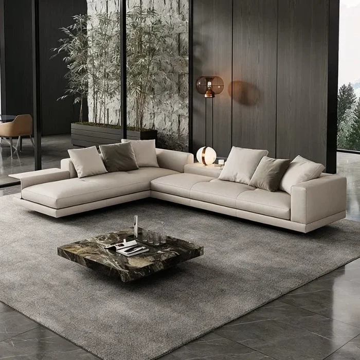 Modern Nappa Leather Sectional Sofa with Solid Pine Frame, Customizabl