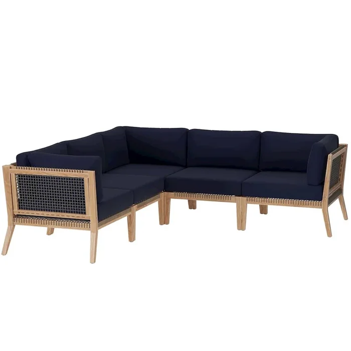 Modway Clearwater 5-Piece Outdoor Patio Teak Wood Sectional Sofa