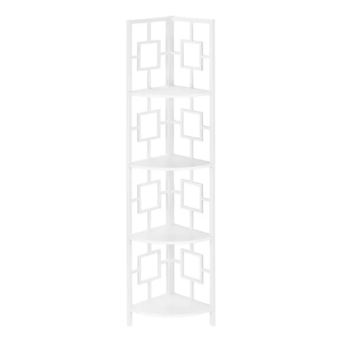 Monarch Specialties I 3613 Bookshelf, Bookcase, Etagere, Corner, 4 Tier, 62″H, Office, Bedroom, Metal, Laminate, White, Contemporary, Modern