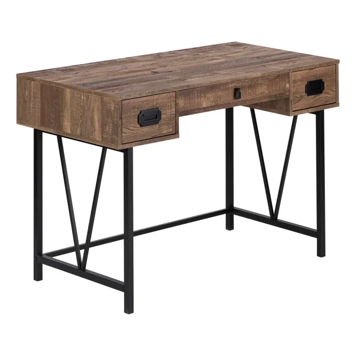 Monarch Specialties I 7412 Computer Desk, Home Office, Laptop, Storage Drawers, 48″L, Work, Metal, Laminate, Brown, Black, Transitional