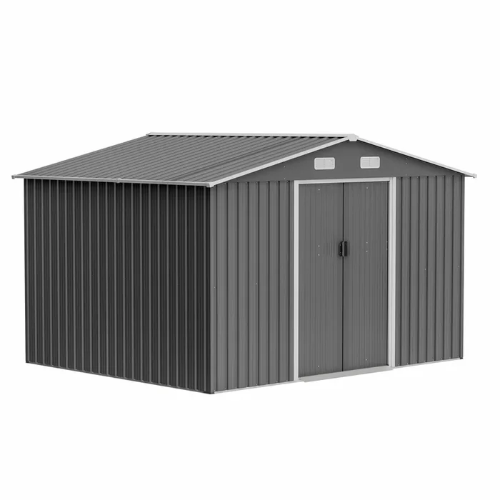 Mondawe 10×8 FT Grey Metal Storage Shed with Lockable Doors