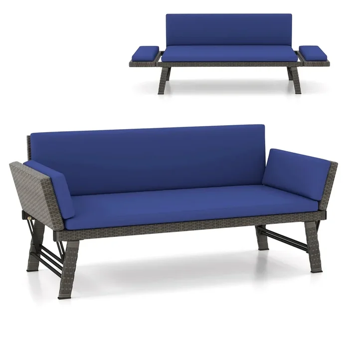 Mondawe Outdoor Convertible Sofa Daybed with Adjustable Armrests for Balcony