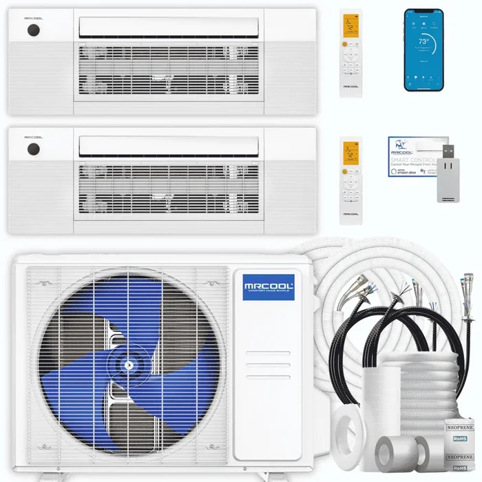 MRCOOL DIY 5th Gen 2-Zone 30,000 BTU Ceiling Cassette Ductless Mini Split Air Conditioner & Heat Pump with Pre-Charged Line Sets (12K+18K), DIYM236HP