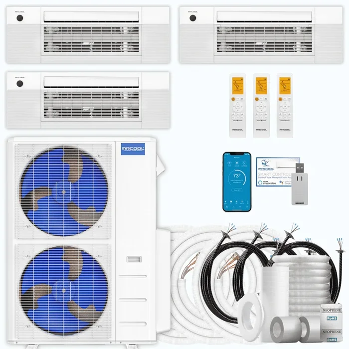MRCOOL DIY 5th Gen 3-Zone 39,000 BTU Ceiling Cassette Ductless Mini Split Air Conditioner & Heat Pump with Pre-Charged Line Sets (9K+12K+18K), DIYM348HP