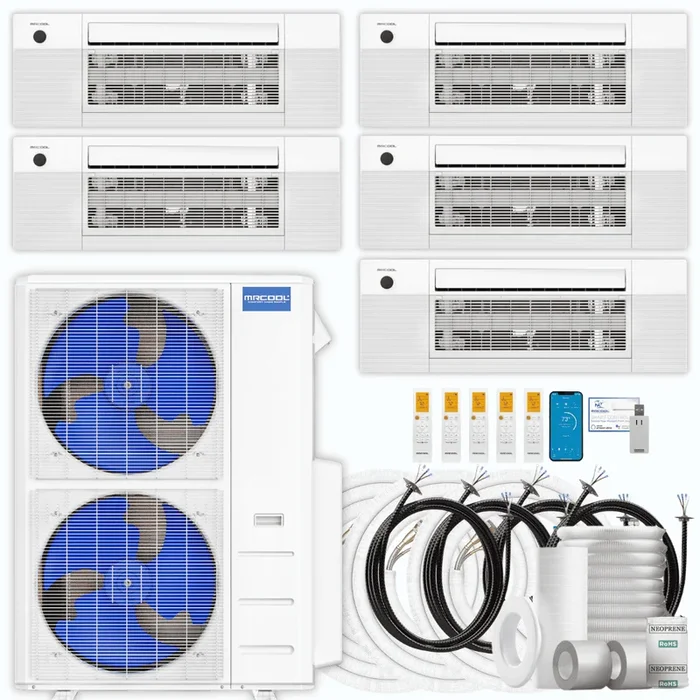 MRCOOL DIY 5th Gen 5-Zone 48,000 BTU Ceiling Cassette Ductless Mini Split Air Conditioner & Heat Pump with Pre-Charged Line Sets (9K+9K+9K+9K+12K), DIYM555HP