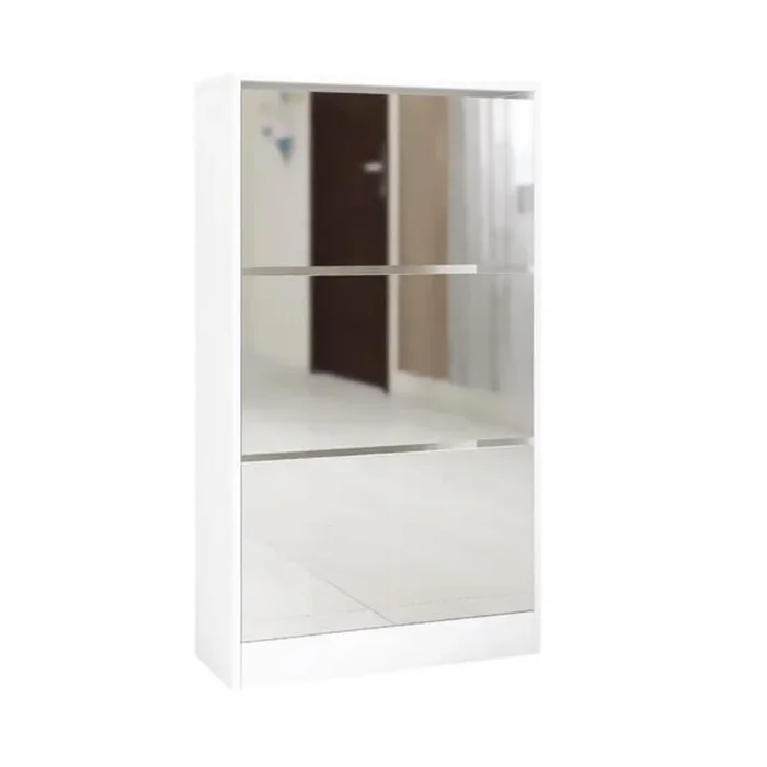 Narrow Shoe Storage Cabinet with Mirror for Entryway Organization