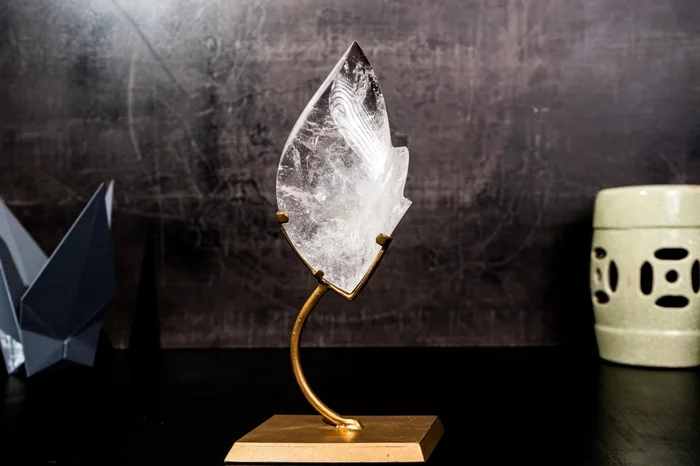 Natural Clear Quartz Flame Sculpture on Stand