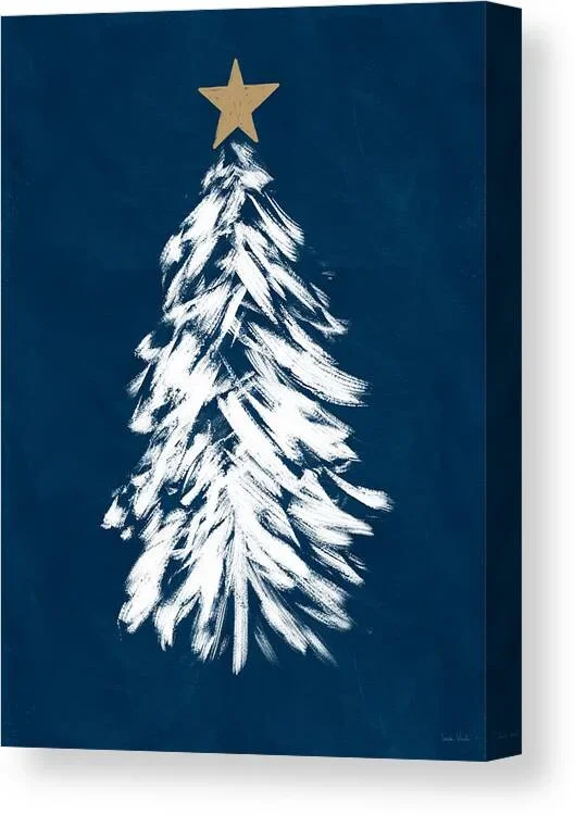 Navy and White Christmas Tree 3- Art by Linda Woods Canvas Print