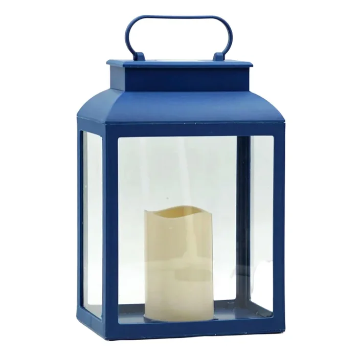 Navy Blue Square Outdoor Solar Lantern, 12″