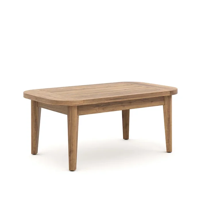 Nea Outdoor Coffee Table, 38 Inch Rectangular Natural Brown Wood Top – Benzara