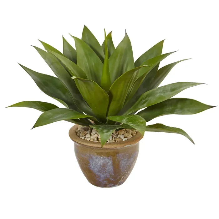 Nearly Natural 14-in Agave in Glazed Clay Pot