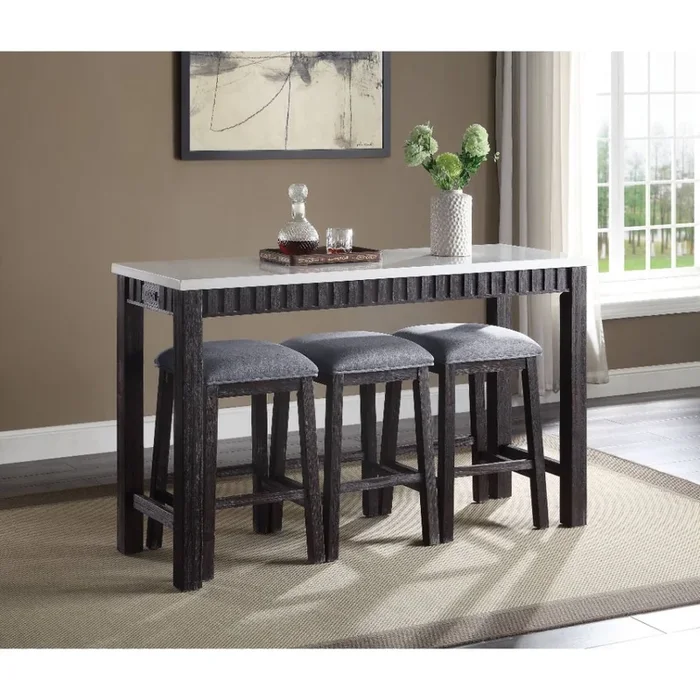 Necalli – 4 Piece Counter Height Table Set – Marble Top & Weathered Espresso