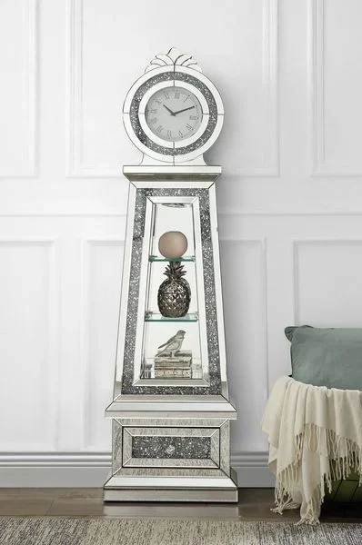 Noralie – 63″ Faux Diamonds Grandfather Clock With LED – Mirrored