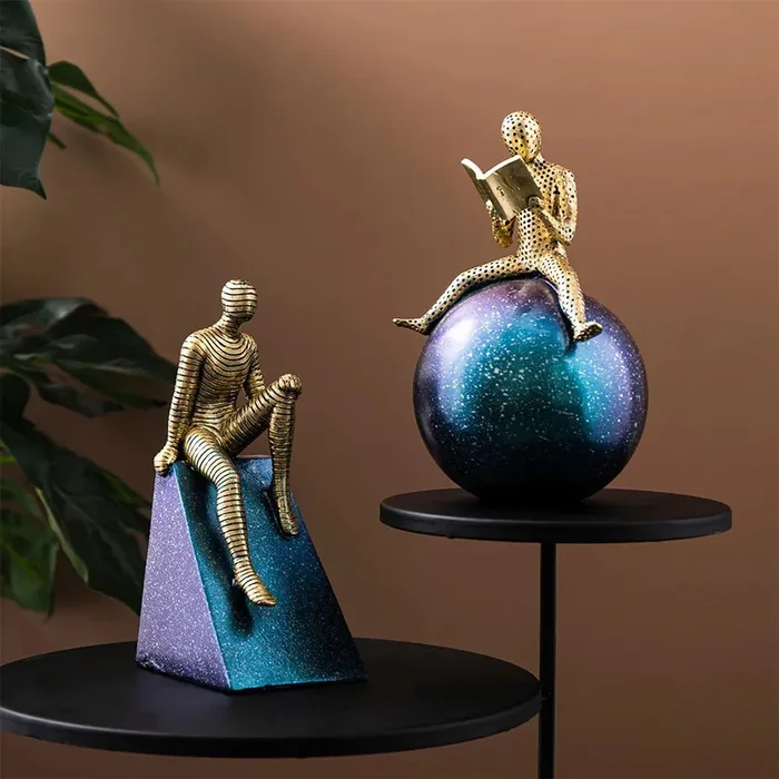 Nordic Abstract Bookshelf Resin Human Figurine Decor Art