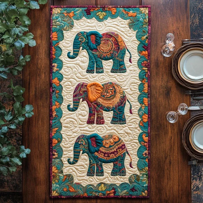Ornate Elephant WJ0507035CL Quilted Table Runner