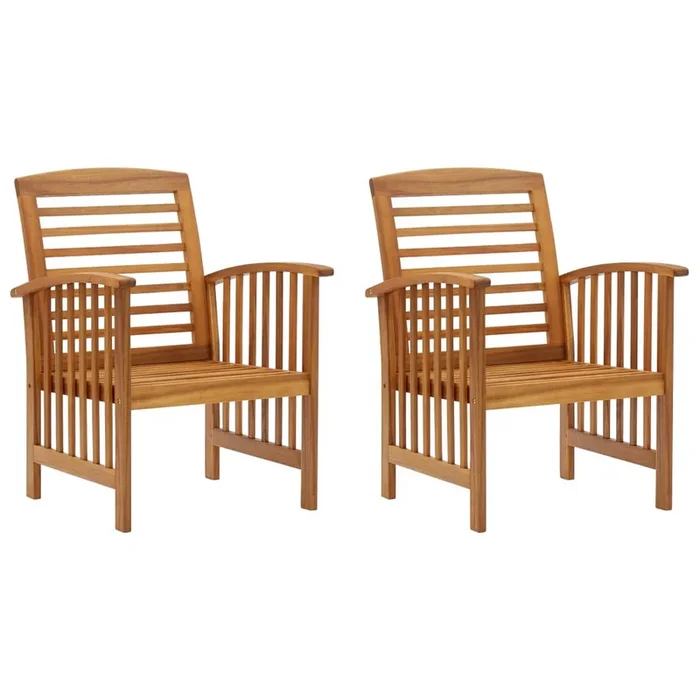 Outdoor Accent Chair Set of 2, Curved Arms, Slatted Brown Acacia Wood – Benzara
