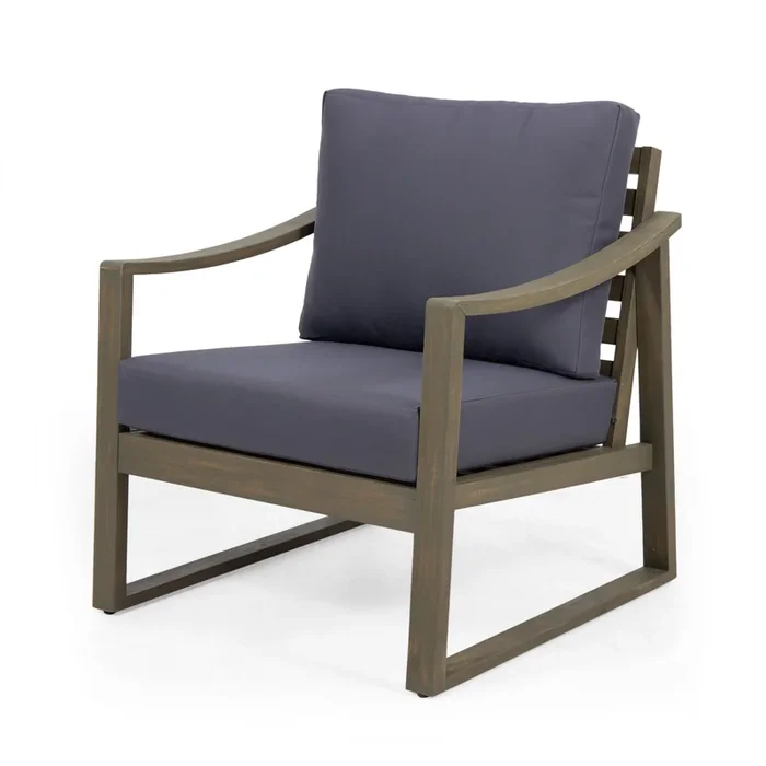 Outdoor Accent Chair, Slat Panels, Sloped Arms, Dark Gray Acacia Wood – Benzara