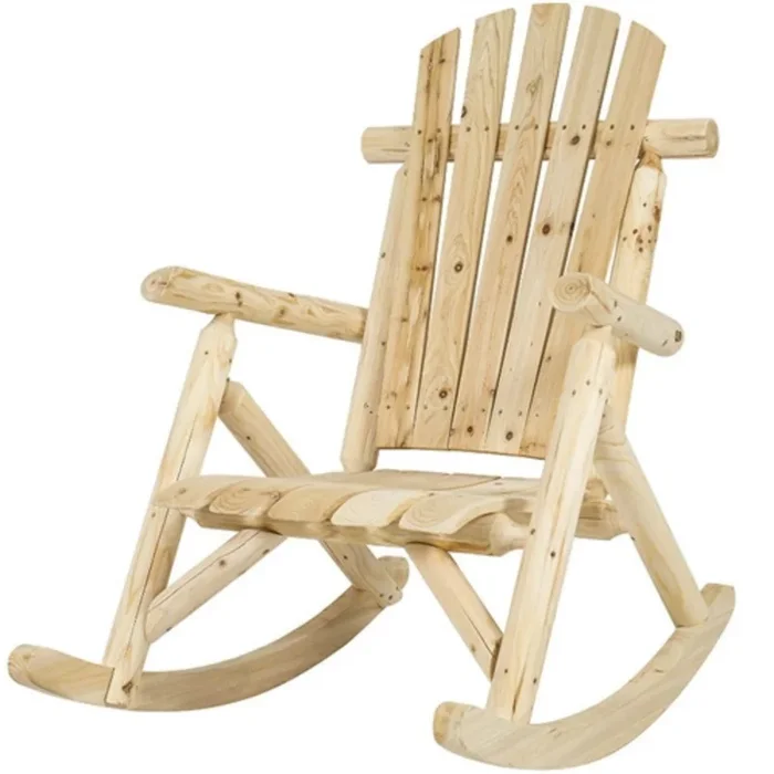 Outdoor Wooden Rocking Chair in Adirondack Style for Porch or Patio Seating