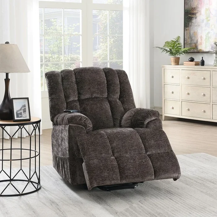 Pacay – Power Recliner With Lift & Heating & Massage – Brown Chenille
