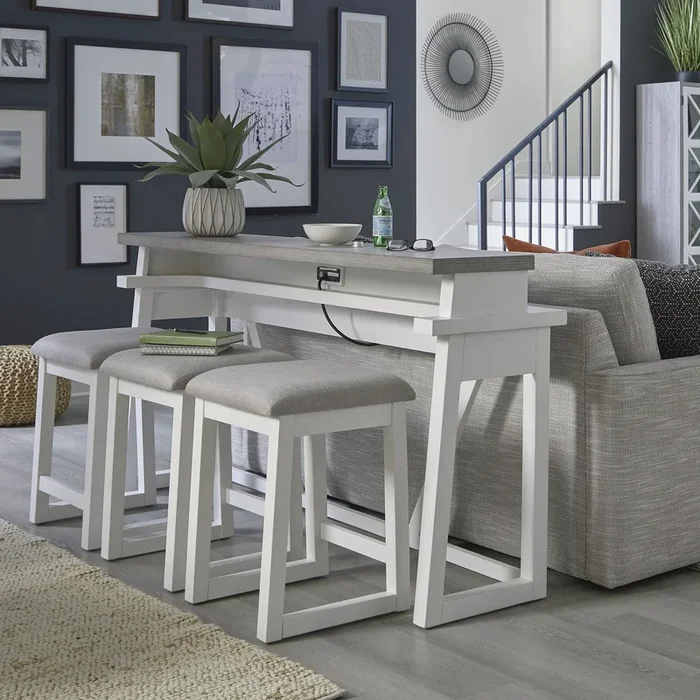 Palmetto Heights – 4 Piece Console Set (Console 3 Stools) – White