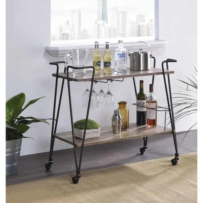 Paulsen – Serving Cart – Rustic Oak & Dark Bronze