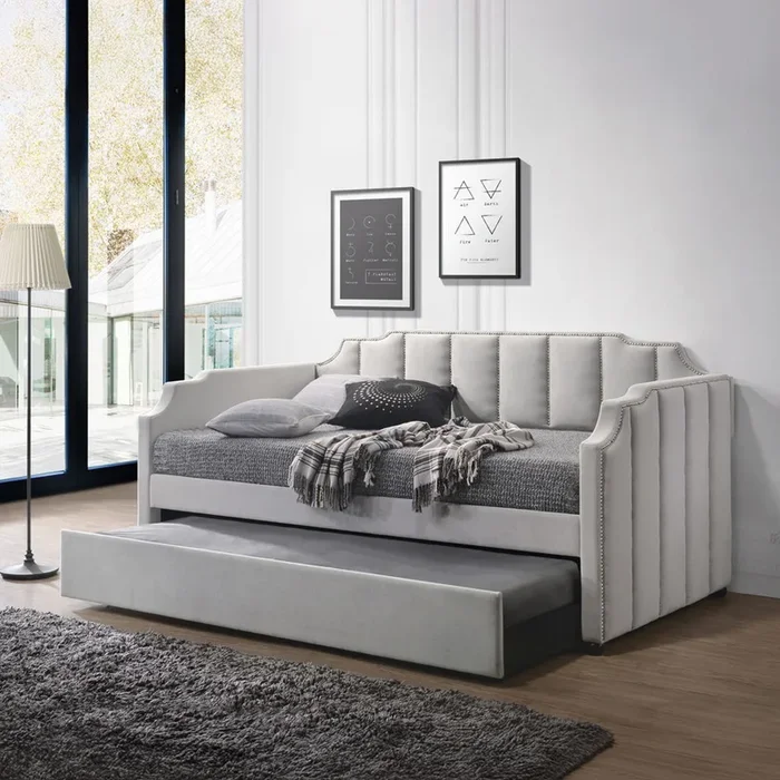 Peridot – Twin Daybed With Trundle – Dove Gray Velvet