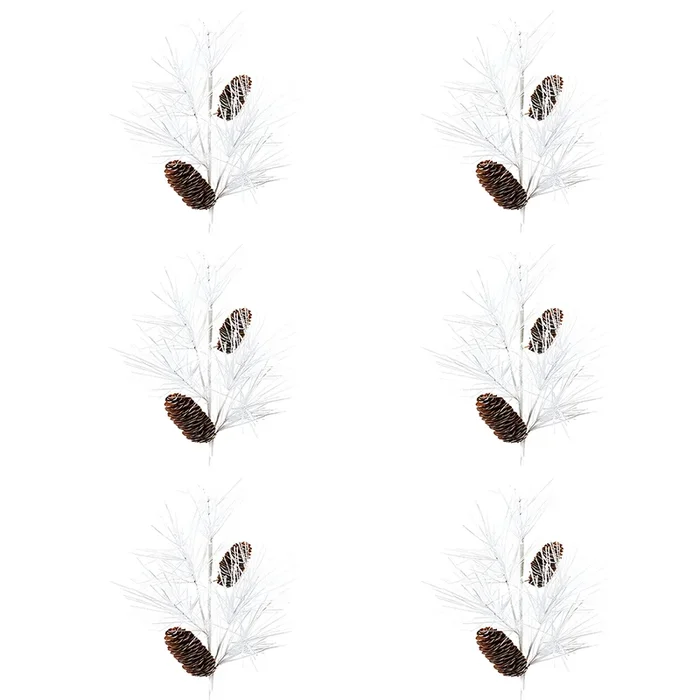 Pine and Cone Spray Set of 6 – Plastic and Cone Holiday Decor for Christmas Home, Table, and Mantel