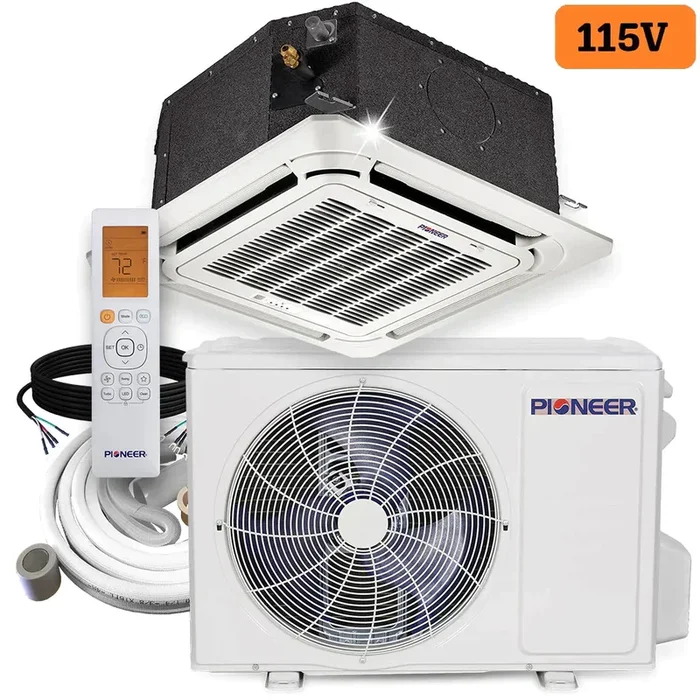 Pioneer® 12,000 BTU 21.5 SEER 115V SEER 8-Way Compact Cassette Mini-Split Air Conditioner Heat Pump System with 25 ft. Line Sets, CYB012AMFILCAD-25