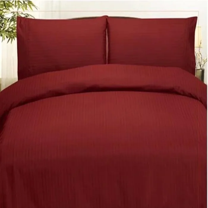 Plazatex Embossed Dobby Stripe 90GSM Microfiber Sheet Set – Queen 60×80″, Burgundy