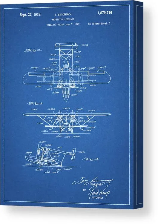 Pp29-blueprint Biwing Seaplane Patent Print Canvas Print