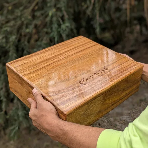 Premium Teak Wood Box With Custom Engraving | 14x14x4 inch – woodgeekstore
