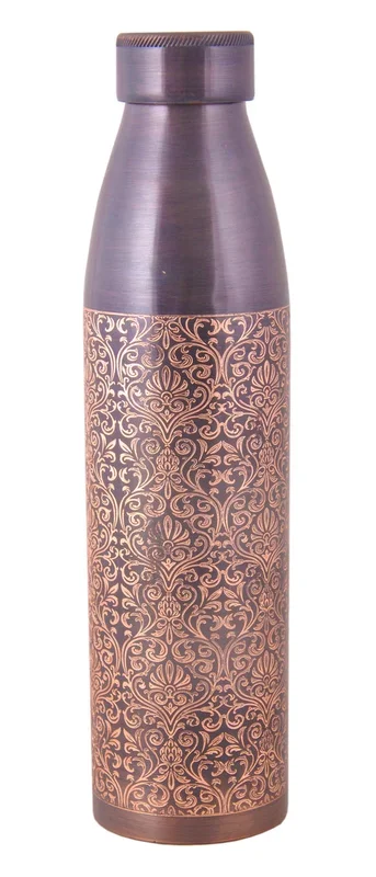 Pure Copper Bottle Antique Finish With Eching For Gifting and Drinking Purpose Volume-1 Litre (Pack of 1)
