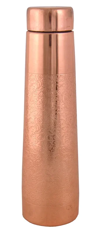 Pure Copper Bottle Eching with Premium Finish Tower Handy Bottle for Gifting and Drinking Purpose Volume-900 ml