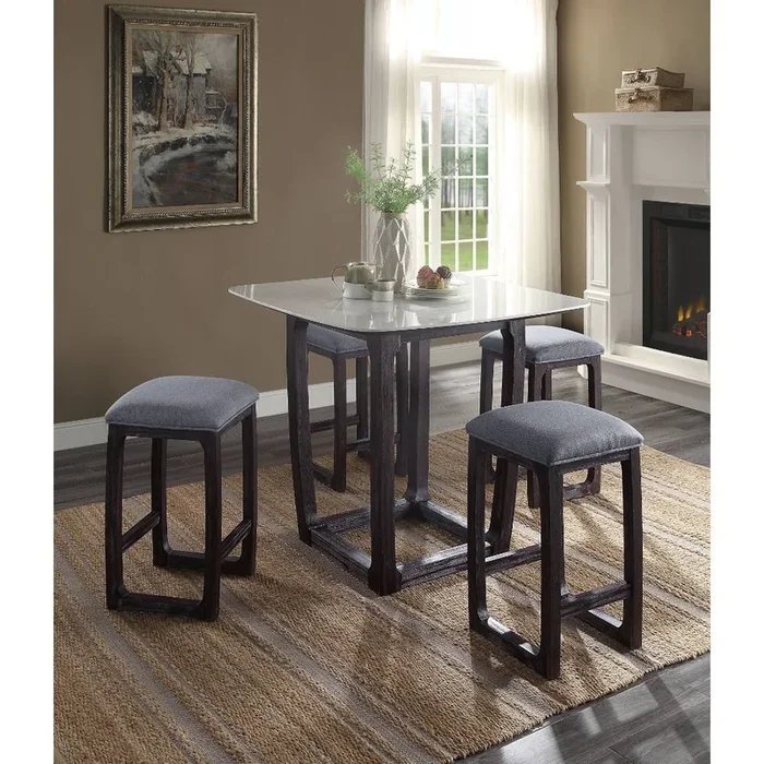 Razo – Counter Height Table With Marble Top – Marble Top & Weathered Espresso