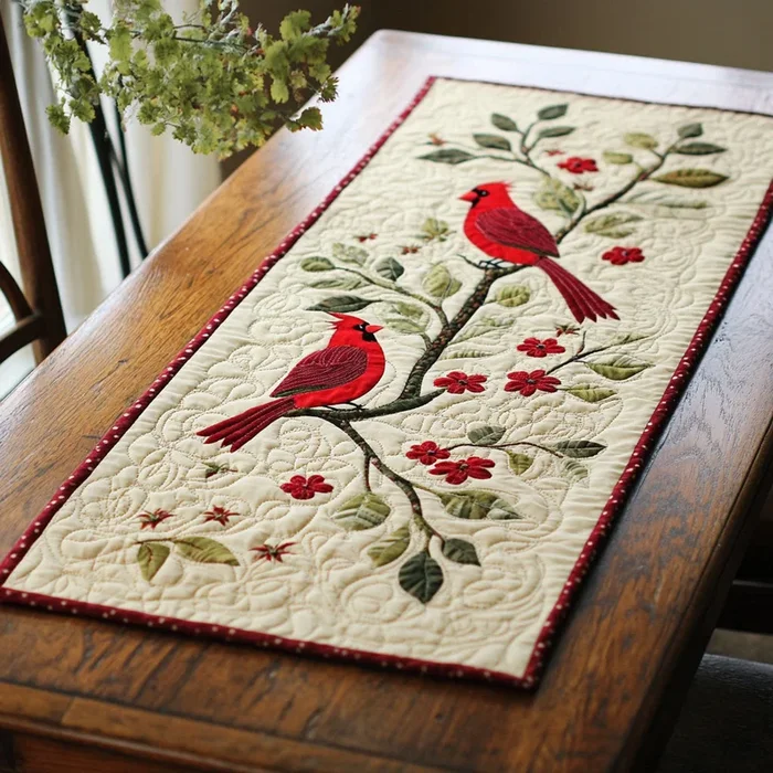 Red Cardinal Bird WJ1905026CL Quilted Table Runner