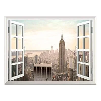 Removable Wall Sticker/Wall Mural – Bird’s-Eye View of Modern City in Evening | Creative Window View Home Decor/Wall Decor – 24