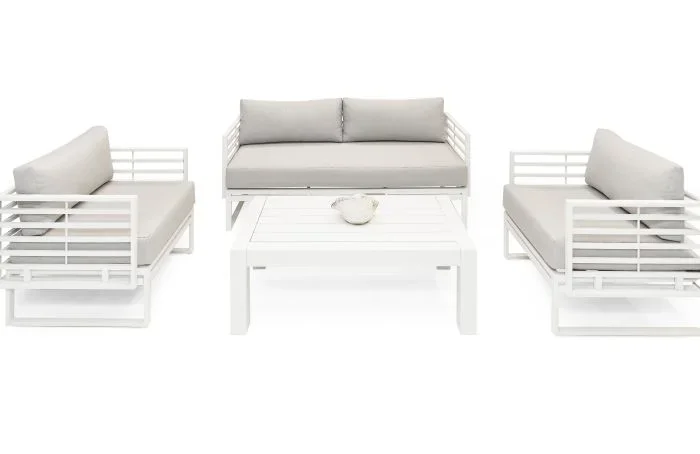 Renava Wharf – Outdoor Light Grey and White Sofa Set