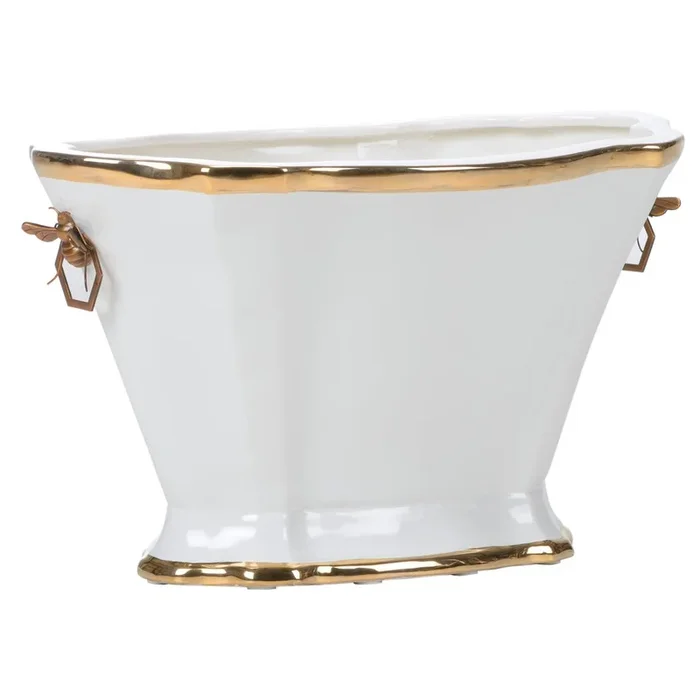 Royal Bee Ceramic Planter with Brass Handles