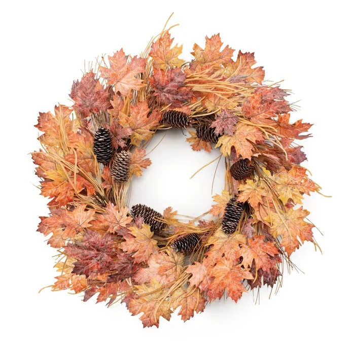 Rustic Fall Wreath with Maple Leaves & Pinecones – Seasonal Front Door Decoration for Autumn & Thanksgiving