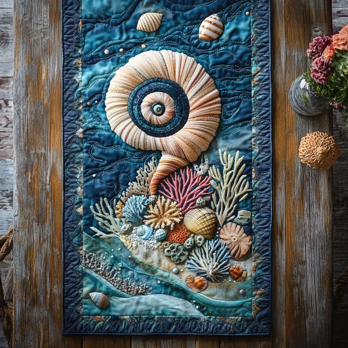 Seashell Coral Bloom WN2306030CL Quilted Table Runner