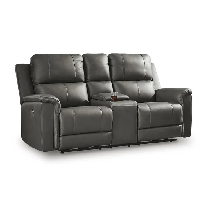 Signature Design by Ashley Bleckley PCU1200018 Power Reclining Loveseat with Console and Adjustable Headrest