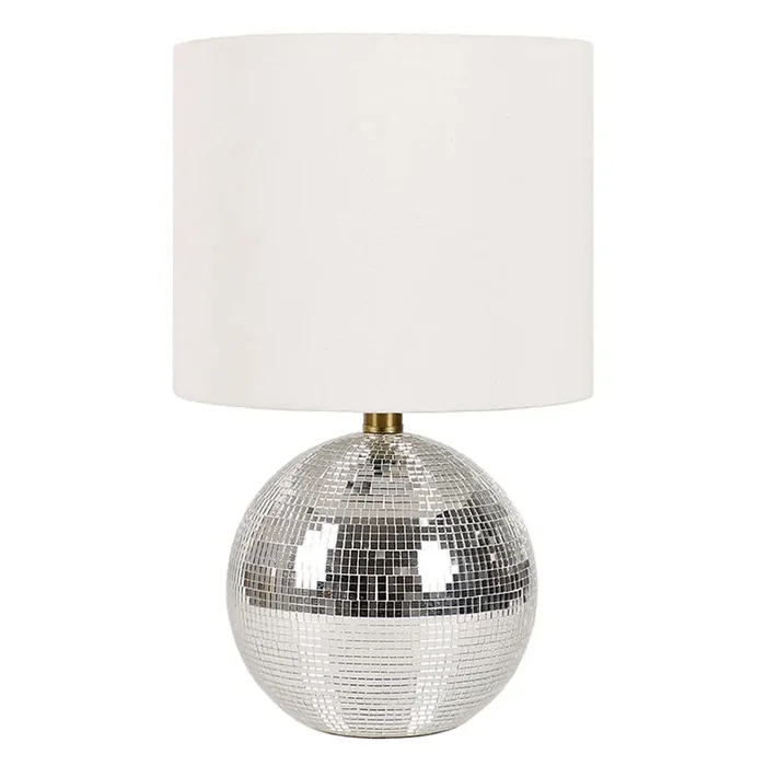 Silver Glass Disco Ball Lamp with Shade, 17.5″
