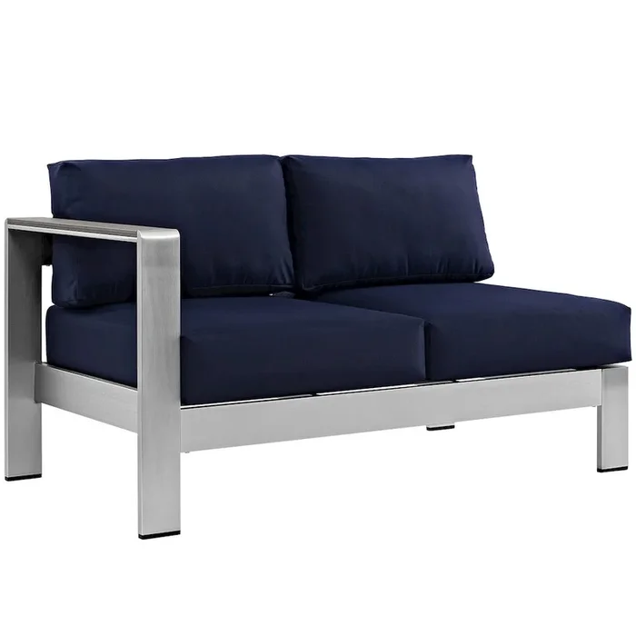 Silver Navy Shore Left-Arm Loveseat Outdoor Patio Aluminum Loveseat – Benzara