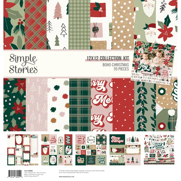 Simple Stories Boho Christmas Scrapbook Paper Collection Kit