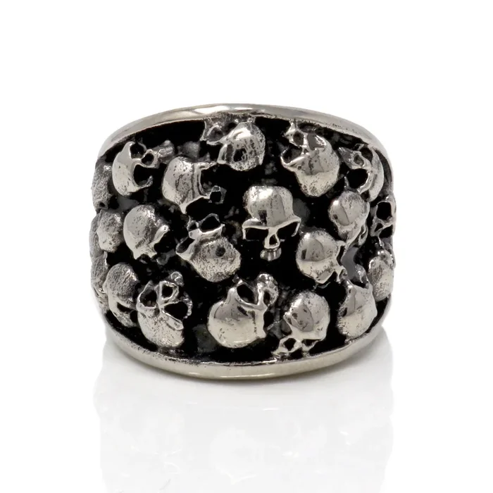 Skull Ring Size 11 Stainless Steel Skull – Style 19 Multi Skull On Wide Band