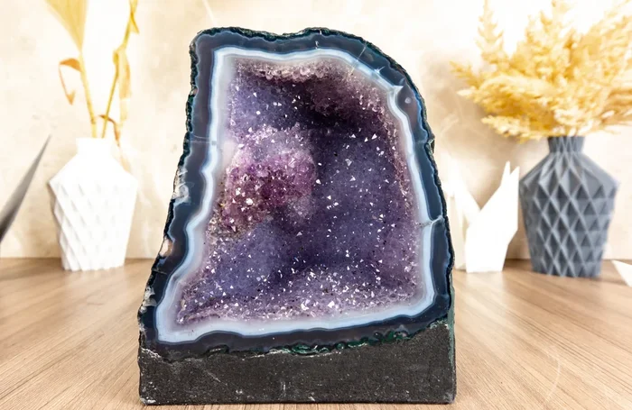 Small Banded Agate with Purple Galaxy Amethyst Geode