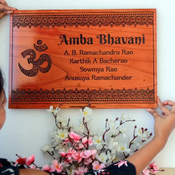 Spiritual Om Wooden Nameplate For Home | Rectangular Large Home Sign – woodgeekstore