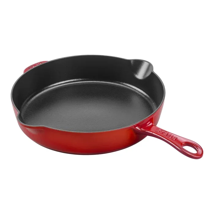 Staub 11” Cast Iron Traditional Deep Skillet in Cherry Red, Fry Pans/Skillets Series